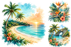 Watercolor Tropical Beach Summer Clipart, Hawaiian Island Product Image 3