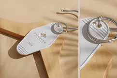 Retro Hotel Keychain on Clothes Hanger Mockup Product Image 3