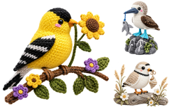Crochet Bird Clipart Bundle, Amigurumi Birds PNG Product Image 3