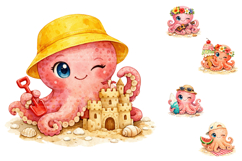 Cute Summer Beach Octopus Clipart Product Image 3