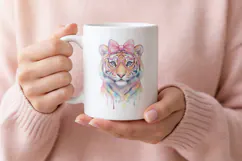 Cute Tiger Watercolor PNG, Rainbow Tiger with Glasses Product Image 3
