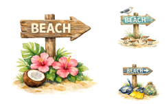 Watercolor Beach Sign Clipart, Summer Coastal PNG Bundle Product Image 3