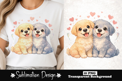 Cute Puppy Couple Watercolor Sublimation PNG Product Image 1