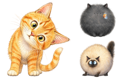 Whimsical Funny Cat PNG Bundle, Watercolor Fluffy Kitten PNG Product Image 3