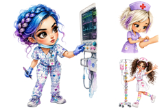 Watercolor Nurse Life Clipart, Funny Medical PNG Bundle Product Image 3