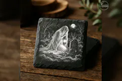 The Mistbound Mourner Halloween Cemetery Engraving PNG Product Image 4