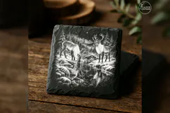 Silverwater Pair Reindeer Forest Christmas Laser PNG Product Image 1