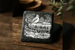 Waxwing at Frozen Fountain Winter Laser Engraving PNG Product Image 5