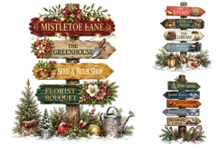 Watercolor Christmas Signpost PNG Bundle, North Pole Clipart Product Image 3