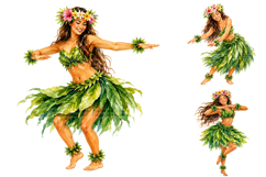 Watercolor Hawaiian Hula Girl Clipart, Tropical Luau PNG Product Image 3