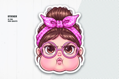 Cute Chubby Girl Face Sticker with Pink Glasses and Bow Product Image 1