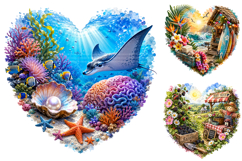 Tropical Summer Heart Clipart Bundle, Beach Sublimation PNG Product Image 3