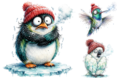 Funny Winter Birds Clipart Bundle, Watercolor Christmas PNG Product Image 3