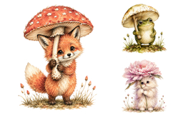 Watercolor Baby Animals Holding Botanical Umbrellas Clipart Product Image 3