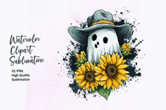 Cute ghost with sunflower watercolor clipart sublimation Product Image 1
