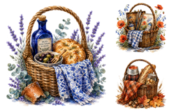 Watercolor Picnic Basket Clipart, Summer Sublimation PNG Product Image 3