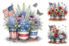 Rustic Patriotic Floral Bouquets, 4th Of July Watercolor PNG Product Image 3