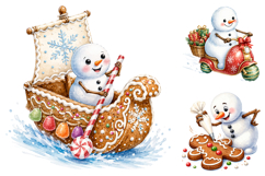 Funny Christmas Snowman PNG Bundle, Watercolor Clipart Product Image 3