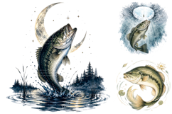 Bass Fishing Sublimation PNG Bundle, Watercolor Lake Clipart Product Image 3