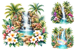 Watercolor Tropical Waterfall Sublimation PNG Bundle Product Image 2