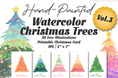 Hand-Painted Watercolor Christmas Tree Printable Cards Vol.3 Product Image 1