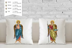 Four Archangels close God's throne. Four cardinal points. Archangel Gabriel, Uriel, Raphael and Michael. Traditional illustration in Byzantine style.