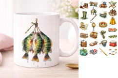Vintage Fishing Watercolor Clipart Bundle Product Image 2
