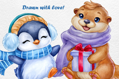 Cute Winter Animals Watercolor Set 9 Hand Drawn Product Image 3