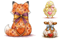 Watercolor Animal Floral Bow PNG Clipart Bundle Product Image 3