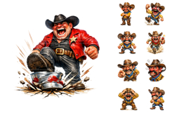 Angry Cowboy Clipart Bundle, Western Sublimation PNG Product Image 3