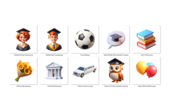 Graduation PNG Clipart Set 25 Items for Sublimation &amp; Print Product Image 3