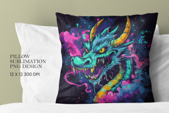 Neon Dragon Pillow Sublimation PNG Design Product Image 1