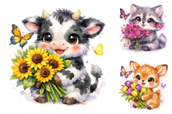 Kawaii Animal Flower Clipart Bundle Product Image 3