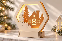 Christmas Snowman Lamp SVG - Cottage Scene Laser Cut Files Product Image 3