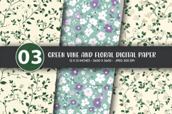Green Vine and Floral Digital Paper Product Image 1