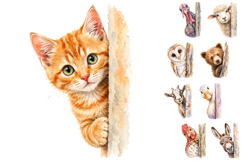 Watercolor Peeking Animals Clipart Bundle Product Image 3