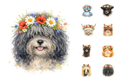 Watercolor Farm Animals Floral Crown Clipart Product Image 3