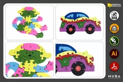 6 pcs Laser Cut Kids Puzzle, Jigsaw Puzzle Svg, Laser Cut Product Image 3