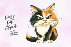 Crazy cat watercolor clipart PNG Product Image 1