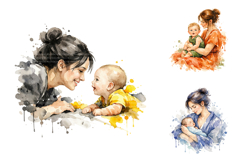 Watercolor Mother and Baby Clipart PNG Bundle Product Image 3
