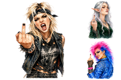 Sassy Middle Finger Girls, Edgy Rebel Women Clipart Product Image 3