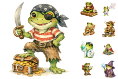 Cute Watercolor Frog Clipart Bundle Pack Product Image 3