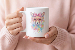 Cute Watercolor Fox with Pink Bow &amp; Heart Glasses PNG Product Image 3