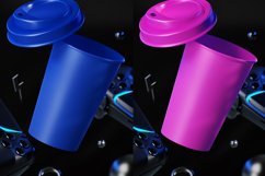 Flying Coffee Cup with Lid and Gamepads Mockup Product Image 3
