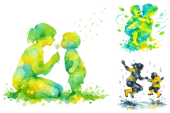 Watercolor Mother Child Silhouette Clipart Bundle Product Image 3
