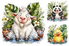 Funny Splashing Animal Clipart Bundle, Tropical Summer Product Image 2