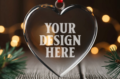 Christmas Heart Glass Ornament Mockup | Hanging Holiday Orna Product Image 1