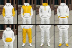 5 Walking Pose Hoodie Pants Apparel Mockup Set. Generated AI Product Image 3