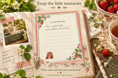 Printable Whimsical Strawberry Mouse Memory Journaling Cards Product Image 4