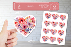Floral Heart Stickers PNG Watercolor Love Heart Printable Product Image 1